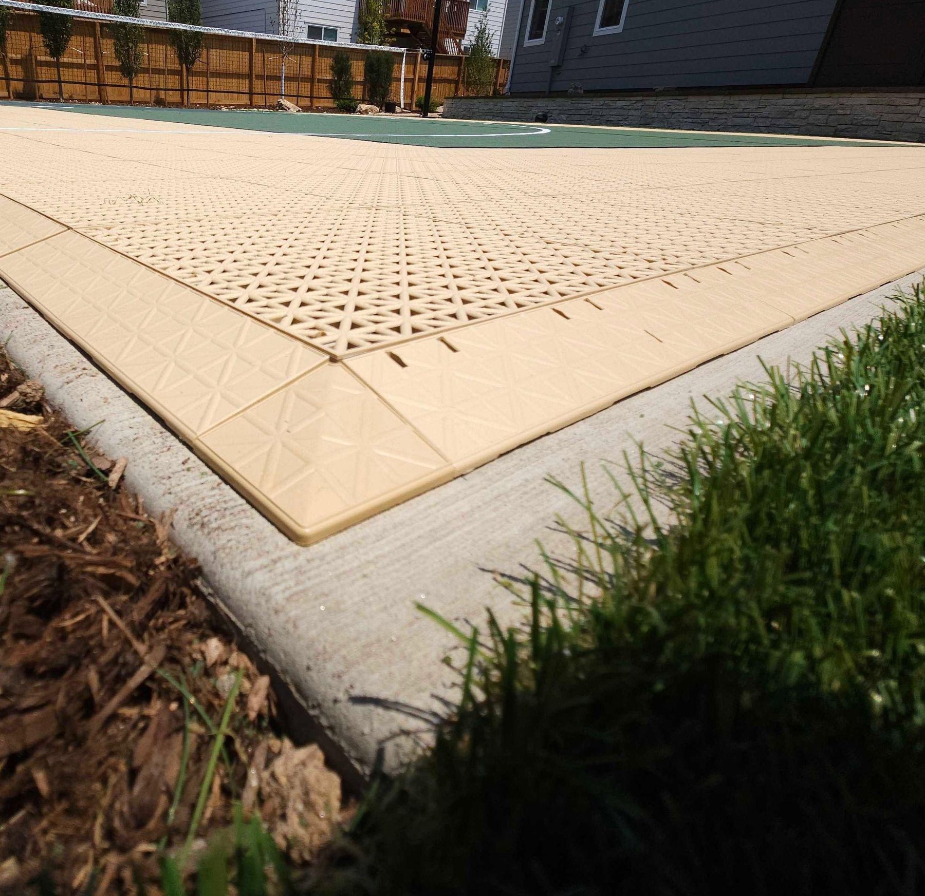 Detailed edge of a completed sport court surface